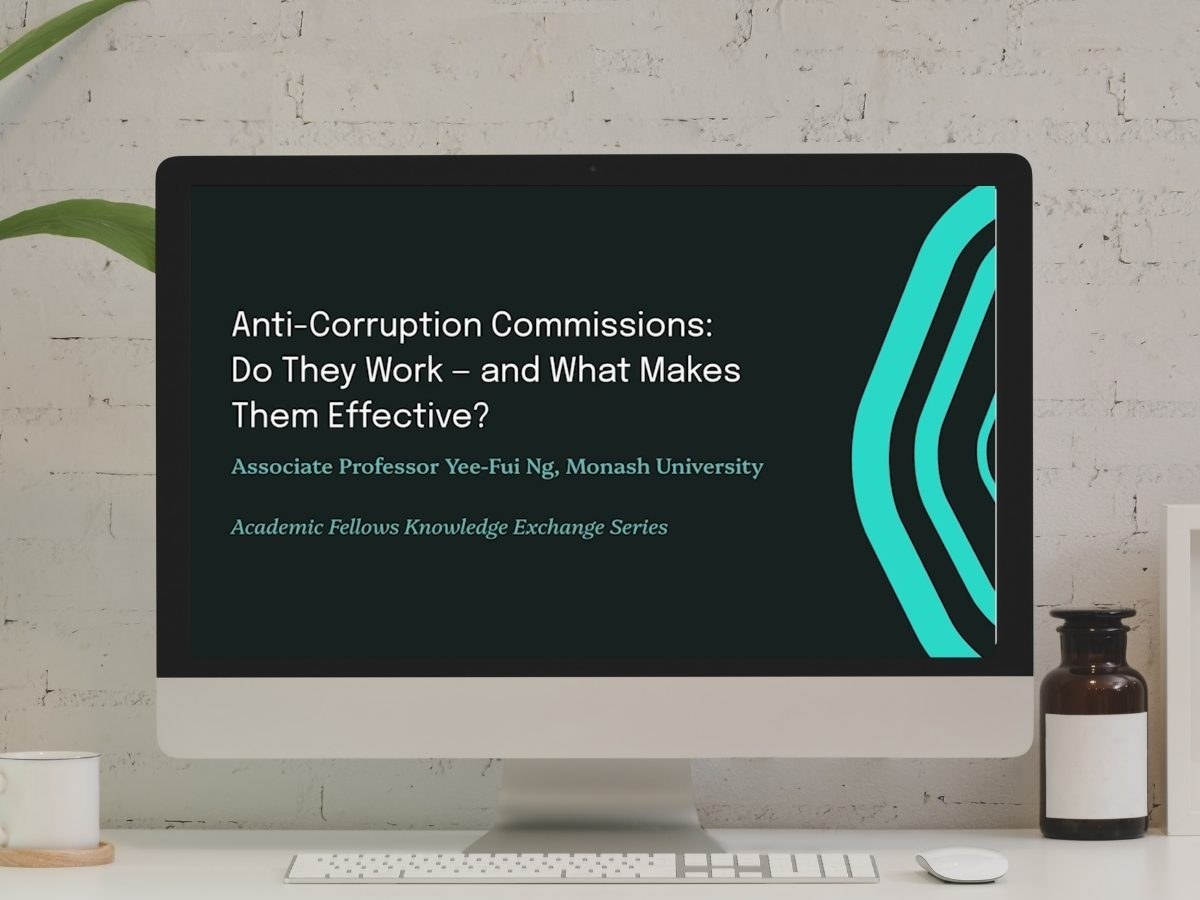 An ANZSOG Knowledge Exchange Series title slide shown on a desktop monitor.